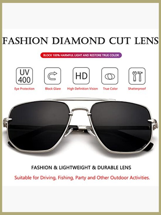 Oversized Square Aviator Sunglasses Vintage Pilot UV400 Protection